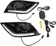 XTevu LED Daytime Running Lights, 2-Color Waterproof Fog Lamp, Compatible with Nissan Almera Latio Sunny Versa 14-17, Vehicle Lighting System