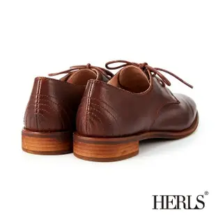 【HERLS】牛津鞋-柔軟全真皮車線造型圓頭德比鞋(紅棕色)