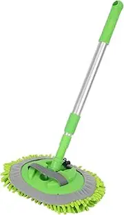 Aswalling 2 in 1 Car Wash Mop Mitt with Long Handle, Chenille Microfiber Car Wash Dust Brush Extension Pole 24-46In, Scratch Cleaning Tool