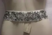 J. Crew Jeweled Floral Grosgrain Sash Belt IVORY $350 #31253 Authentic