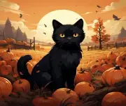 HALLOWEEN BLACK CAT FALL PUMPKINS PATCH MOON COMPUTER MOUSE PAD 9 x 7