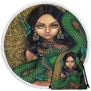 Priestess of Quetzalcoatl Aztec Mayan Maiden Round Beach Towel