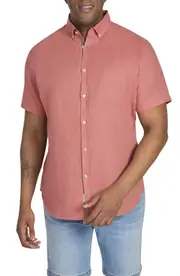 Johnny Bigg Fresno Short Sleeve Linen & Cotton Button-Down Shirt in Rose at Nordstrom, Size Large