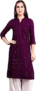 [ladyline] Womens Rayon Plain Tunic Top Chikankari Sequins Embroidered Indian Kurti Kurta