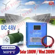 2000W MPPT Wind/Solar LCD Hybrid Charge Controller 48V Booster Battery Dump Load