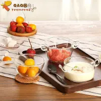 在飛比找Yahoo!奇摩拍賣優惠-日式透明沙拉碗 微波爐蒸雞蛋羹創意雙耳耐熱玻璃家用可愛甜點-