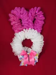 Pink and White Deco Mesh Easter Bunny Ribbon Wreath