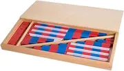 Montessori Mathematics Material - Small Numerical Rods with Number Tiles Blue Red Color W/ Wooden Box for Preschool Kids Early Development Toy