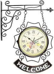 Double Sided Wall Clock, Retro Wall Clock Outdoor Garden Wall Clock Outdoor Indoor Garden Wall Clock Easy to Read and Easy to Install