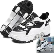 [AMMFIT] Deformation Roller Shoes Quad Roller Skates with Brake, Shoes with Wheels for Kids and Adults Sports Outdoors Technical Skateboarding Shoe,White2-7