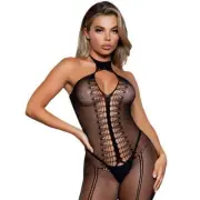 Fishnet Bodystocking Diamond Cut Outs Halter Neck Back Seam Crotchless 2053