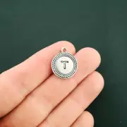 BULK 25 Letter T Alphabet Charms Antique Silver Tone - SC6861