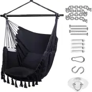 Hammock Chair Hanging Rope Swing - Max 330Lbs - 2 Cushions Included - Steel Spre