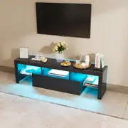 Advwin LED TV Cabinet 160cm UV Gloss Entertainment Unit Stand 2 Doors & Open shelves Black