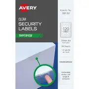 Avery Tamper Proof Labels 30mm 12 Sheets