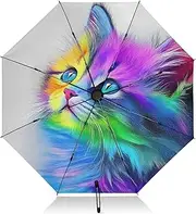 [PDZRMY] UV Protection Travel Umbrella Kitten Head Colorful Compact for Rain and Sun - Auto Open and Close UPF 50+ Windproof Portable 46” Sun Umbrella for Women and Men