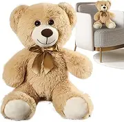Plush Bear Doll - Adorable Stuffed Bear Throw Pillow | Soft Cuddly Plush Animal Pillow for Living Room Bedroom Study Shelf
