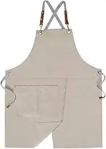 Crossback Apron with Pockets x2,Split Apron with Adjustable Straps,M-XXL (Beige)