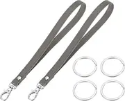 [uxcell] Wristlet Strap PU Leather Keychain Wristlet Lanyard Hand Strap Replacement with 4 Silver Rings, 7 Inch Fit for Wallet Purse Clutch Key (2 Pack, Gray)