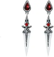 W WEILIRIAN Gothic Sword Earrings for Women Sword Dangle Drop Earrings Teardrop Ruby Ear Stud Silver Dagger Earrings Halloween Cosplay Party Earrings Jewellery for Girls Gifts, Alloy Steel