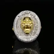 Round & Baguette VVs Moissanite Iced Out Hip Hop Animal Face Ring 925 Silver