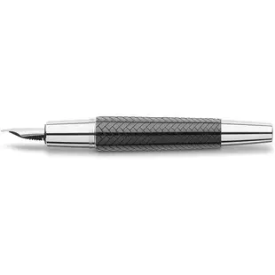 Faber-Castell E-MOTION 天然樹脂雕紋 鑲木紋黑色鋼筆