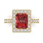 3.84Ct Emerald Cut Natural Garnet VVS1 Solid Gold Halo Engagement Promise Ring