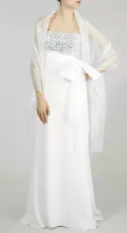 MIKAEL AGHAL JEWEL EMBELLISHED IVORY BRIDAL GOWN DRESS RETAIL UK 12-14 BNWT