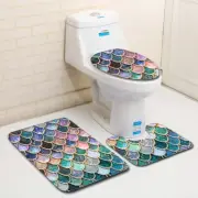 3pcs/set Decoration Bathroom Fish Scale Toilet Lid Cover Contour Mat Bath Rug