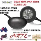 28 cm Kitchen Art Marble Stone Non Stick Coated Wok Pan WITH FREE GLASS LID