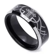 9MM Comfort Fit Tungsten Carbide Wedding Band Cross Black Beveled Edges Ring