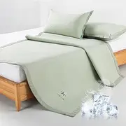 YOUR MOON Cooling Mattress Protector Queen Size 3 Piece Set, Smooth Noiseless Cooling Mattress Pad Cover, Ultra Cold Tech Fiber Cool Bed Mattress Cover 16'' Deep Pocket(Green)