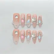 Hand Pressed Nail Design Decoration Long Fake Nail Glitter Full Coverage Artificial Manicure Wearable