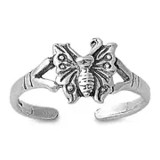 Butterfly Toe Ring 925 Sterling Silver 8mm Band Adjustable