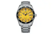 Citizen Eco-Drive Silver Stainless Steel Yellow Dial Men's Watch (AW1760-81Z)