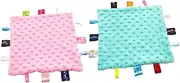 CORHAD 2Pcs Colorful Appeasing Towel Soft Knitted Handkerchief for Newborns with Fun Labels Random Colors for Soothing and Comforting