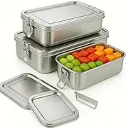 2-Pack Stainless Steel Lunch Box Set【1400ml & 550ml】– 1400ml Leak-Proof Lunch Box with Divider & 550ml Metal Snack Container, Reusable Food Storage for Work, School, and Outdoor Meals