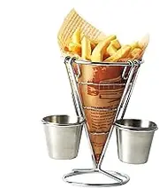 French Fries Stand,French Fries Chips Holder With 2 Sauce Cups | Stainless Steel French Fry Cup Holder, French Fry Holder For Car, Fried Chicken Display Rack