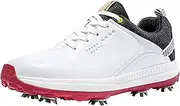 [PENXZT] Men's Waterproof Leather Golf Shoes with Spikes Outdoor Golf Training Shoes Breathable Comfortable Plus Size,White,11