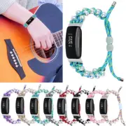 For Fitbit Inspire 3/HR Inspire 2 Women Pearl Nylon Braided Band Wristband Strap