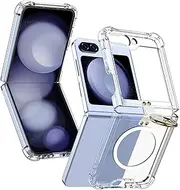 [ROUMAYMAY] for Samsung Galaxy Z Flip 6 Case Clear with Ring Holder Kickstand[Compatible with MagSafe] Wireless, Heavy Duty Rugged Air Bag Anti-Drop Shockproof, Cover for Samsung Z Flip 6