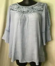 AUTOGRAPH LIGHT BLUE "COLD SHOULDER" LACE YOKE TOP SZ 18-NEW REDUCED $