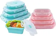 Ssumght 8 Pcs Collapsible Silicone Food Storage Containers with Lids, Foldable Meal Prep Sets, BPA Free Silicone Bento Lunch Boxes for Kitchen and Camping, Dishwaser Safe,Blue＆Pink