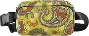 [GuoChe] Fashionable Fanny Pack Waist Bag Women Men Adults Paisley Flowers Ethnic Yellow Large Capacity Cross Body Bag Belt Pack with Adjustable Strap for Shopping Sports Work, Paisley flowers ethnic47, 8" x