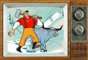 PAUL BUNYAN & BABE THE BLUE OX TV Fridge MAGNET 2" x 3" art nostalgic retro