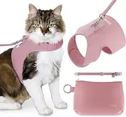 Cat Harness, Collar & Leash Set - Escape Proof Adjustable Choke Free Velcro Harness Vest for Walking Cats & Kittens (Powder Pink, Medium)