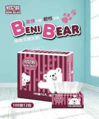 在飛比找誠品線上優惠-【BENI BEAR邦尼熊】復古酒紅條紋抽取式衛生紙100抽