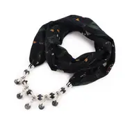 Decorative Scarf Bohemian Chiffon Necklace Scarf Beads Pendant Women Scarf Spring Muslim Head Scarves Hijab Accessories