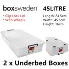 2x Underbed Heavy Duty Storage Containers Box 45L Large Plastic Wheeled Shoes