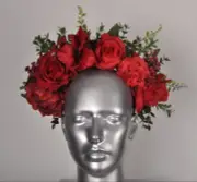 Red rose Orchid Carnation Peony Berry Headband Flower Crown Fascinator